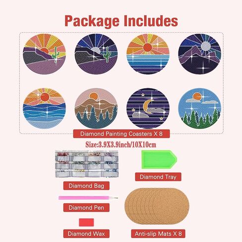 GLOYER 8 Pcs Diamond Painting Coasters,Sun Moon Iandscape Diamond Painting Kits Accessories for Beginners Adults and Kids for Home Decoration Gifts in Kuwait