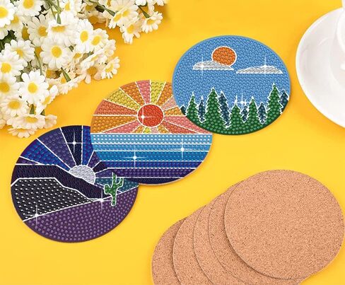 GLOYER 8 Pcs Diamond Painting Coasters,Sun Moon Iandscape Diamond Painting Kits Accessories for Beginners Adults and Kids for Home Decoration Gifts in Kuwait