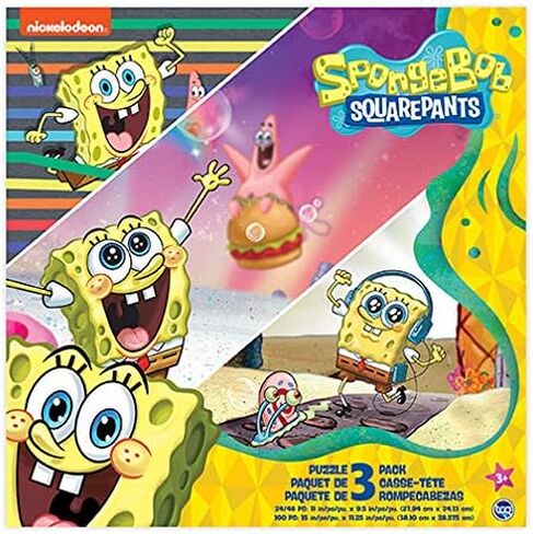 Spongebob Squarepants - 3 in 1 Jigsaw Puzzles for Kids. Great Birthday & Educational Gifts for Boys and Girls. Colorful Pieces Fit Together Perfectly. Great Preschool Aged Learning Gift. in Kuwait