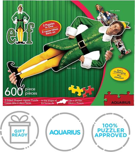 AQUARIUS Elf Puzzle (2-Sided Shaped 600 Piece Jigsaw Puzzle) - Glare Free - Precision Fit - Officially Licensed Elf Merchandise & Collectibles - 13 x 29.75 Inches in Saudi Arabia
