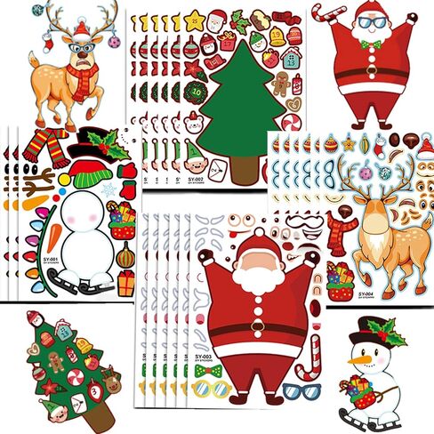 24 ورقة من ملصقات ألعاب حفلات عيد الميلاد، اصنع وجه رجل الثلج الخاص بك على شكل حيوان الرنة ملصقات شخصيات عيد الميلاد، مزيج وتطابق أوراق الملصقات أنشطة عيد الميلاد للأطفال الأولاد والبنات in Kuwait