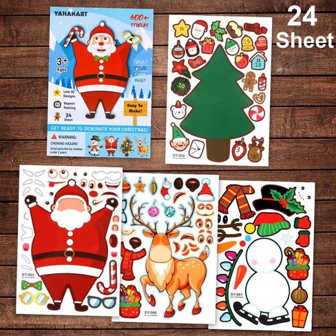 24 ورقة من ملصقات ألعاب حفلات عيد الميلاد، اصنع وجه رجل الثلج الخاص بك على شكل حيوان الرنة ملصقات شخصيات عيد الميلاد، مزيج وتطابق أوراق الملصقات أنشطة عيد الميلاد للأطفال الأولاد والبنات in Kuwait