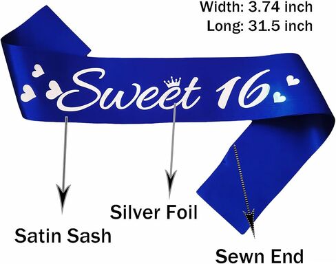 LXYXUUN Sweet 16 وشاحًا أزرق ملكي، وشاح عيد ميلاد من رقائق الفضة لتزيين حفلات عيد الميلاد السادس عشر المضحكة، أفكار هدايا لوشاح فتاة حلوة 16 يومًا in Kuwait
