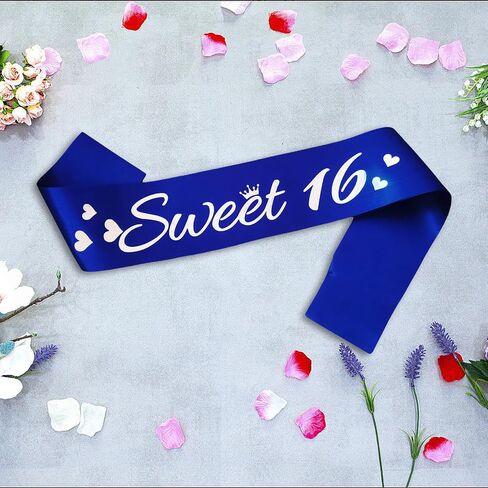 LXYXUUN Sweet 16 وشاحًا أزرق ملكي، وشاح عيد ميلاد من رقائق الفضة لتزيين حفلات عيد الميلاد السادس عشر المضحكة، أفكار هدايا لوشاح فتاة حلوة 16 يومًا in Kuwait