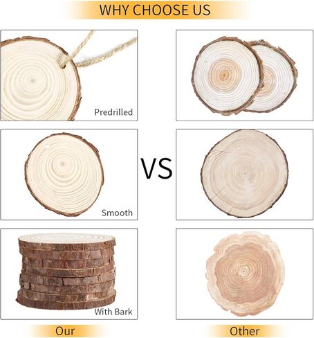 TJ.MOREE Wood Slices for Craft 30 Pcs 2.4-2.8 Inches, 25 Yard Christmas Ribbon,Great DIY Gift for Children Arts and Artistic Creation, 10yard Jute Rope, Wedding Centerpiece Decor,Christmas Ornaments in Kuwait