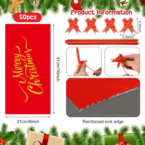 Teling 100 Pcs Christmas Wine Bottle Gift Bags Cellophane Bag Red Merry Christmas Wine Bag Cover Including 50 Pcs Wine Wrapping Bags and 50 Pcs Pull Bows for Christmas Holiday Party in Saudi Arabia