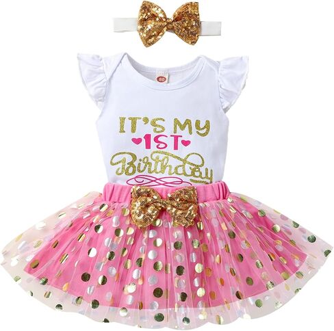 LYQTloml Newborn Baby Girls Baby Girls My 1st Birthday Outfits Romper + Tutu Skirt + Headband Set in Kuwait
