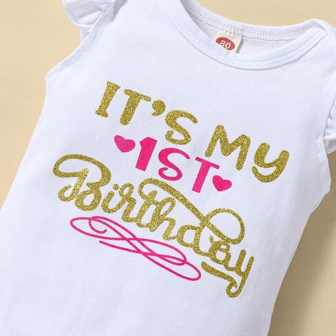 LYQTloml Newborn Baby Girls Baby Girls My 1st Birthday Outfits Romper + Tutu Skirt + Headband Set in Kuwait