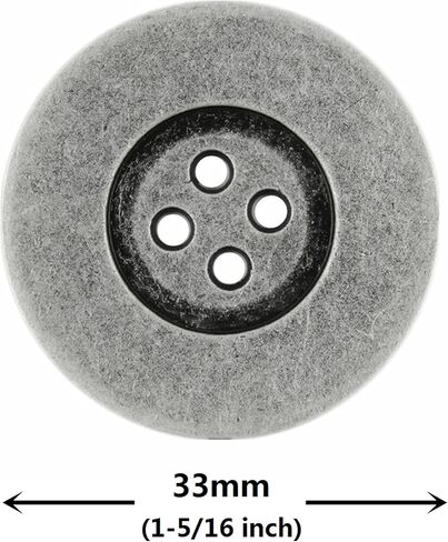 Bezelry 4 Pieces Large Heavy Broad Edge Metal Hole Buttons. 33mm (1-5/16 inch) (Antique Silver) in Saudi Arabia