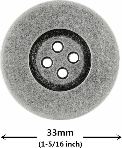 Bezelry 4 Pieces Large Heavy Broad Edge Metal Hole Buttons. 33mm (1-5/16 inch) (Antique Silver) in Saudi Arabia