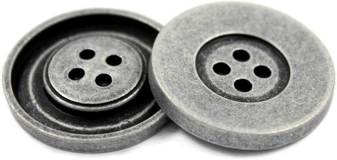 Bezelry 4 Pieces Large Heavy Broad Edge Metal Hole Buttons. 33mm (1-5/16 inch) (Antique Silver) in Saudi Arabia