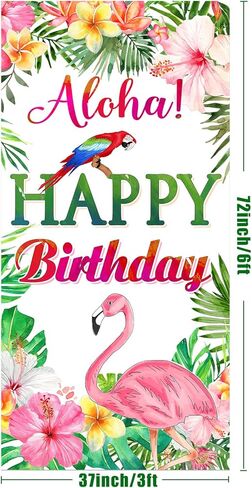 Hawaiian Birthday Banner Luau Tropical Birthday Party Decorations, Aloha Happy Birthday Door Cover Personalized Flamingo Birthday Backdrop for Hawaiian Themed Birthday Party Supplies with A Gift Pen in Kuwait