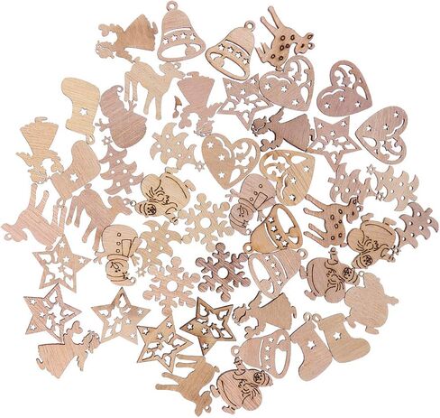 50 قطعة لطيفة الكرتون قطع خشبية القواطع الحرفية الزخرفة شجرة عيد الميلاد الحلي مصغرة حلية الخشب زخرفة عيد الميلاد قلادة ل DIY فن الديكور المنزل (نمط عشوائي) in Kuwait