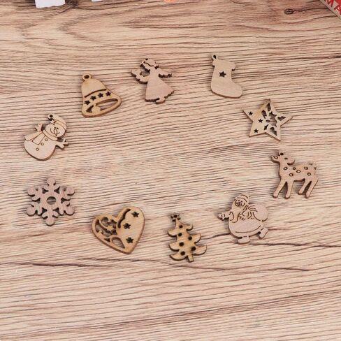 50 قطعة لطيفة الكرتون قطع خشبية القواطع الحرفية الزخرفة شجرة عيد الميلاد الحلي مصغرة حلية الخشب زخرفة عيد الميلاد قلادة ل DIY فن الديكور المنزل (نمط عشوائي) in Kuwait