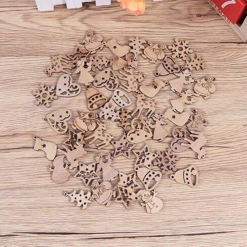 50 قطعة لطيفة الكرتون قطع خشبية القواطع الحرفية الزخرفة شجرة عيد الميلاد الحلي مصغرة حلية الخشب زخرفة عيد الميلاد قلادة ل DIY فن الديكور المنزل (نمط عشوائي) in Kuwait