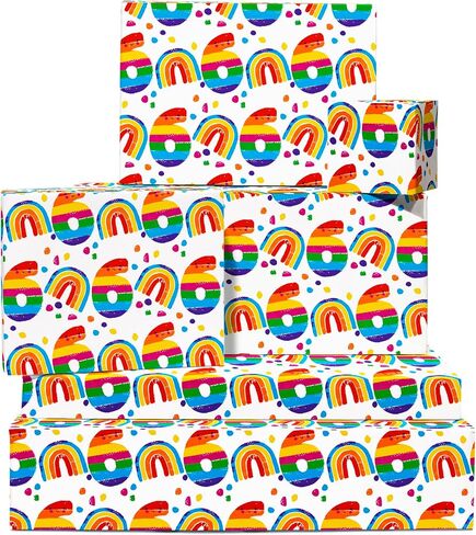 CENTRAL 23 Girl Birthday Wrapping Paper - 6 Sheets of Gift Wrap - Rainbow - 6th Birthday Gift Wrap for Boys - White - Age 6 Six - Comes with Fun Stickers in Saudi Arabia