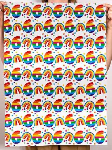 CENTRAL 23 Girl Birthday Wrapping Paper - 6 Sheets of Gift Wrap - Rainbow - 6th Birthday Gift Wrap for Boys - White - Age 6 Six - Comes with Fun Stickers in Saudi Arabia