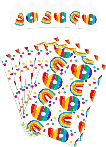 CENTRAL 23 Girl Birthday Wrapping Paper - 6 Sheets of Gift Wrap - Rainbow - 6th Birthday Gift Wrap for Boys - White - Age 6 Six - Comes with Fun Stickers in Saudi Arabia
