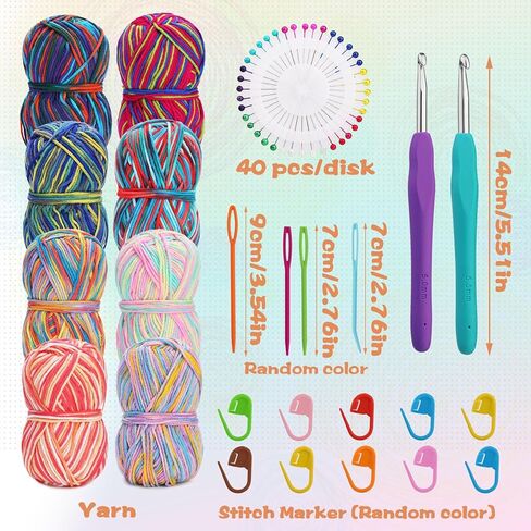 بوبيتي مجموعة خيوط كروشيه من قطن الحليب، مجموعة خيوط كروشيه بالوان مختلطة من 8 قطع، خيوط ناعمة للكروشيه، مجموعة حياكة من قطن الكروشيه، مع ابر غزل وعلامات خياطة وابرة لتحديد موضع الالوان in Kuwait