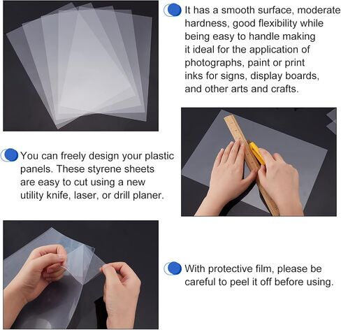 AHANDMAKER 20 Pcs Clear Polystyrene Flexible Plastic Board Sheet, 8 x 11 inch Clear Plastic Sheet with Protective Paper for Craft, Windows, Picture Frames, DIY Display Projects in Saudi Arabia