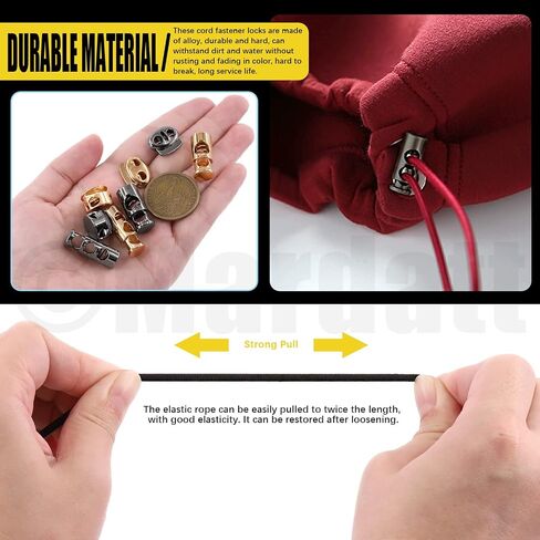 Mardatt 45Pcs Metal Cord Locks End Assortment Set Including 4 Styles Single/Double Hole Spring Cord Toggles Stoppers, Bungee Cord, Threader, Tape Measure and Scissors for Shoelaces (Gold, Gun-Black) in Saudi Arabia