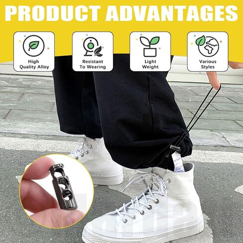 Mardatt 45Pcs Metal Cord Locks End Assortment Set Including 4 Styles Single/Double Hole Spring Cord Toggles Stoppers, Bungee Cord, Threader, Tape Measure and Scissors for Shoelaces (Gold, Gun-Black) in Saudi Arabia