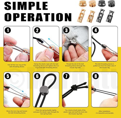 Mardatt 45Pcs Metal Cord Locks End Assortment Set Including 4 Styles Single/Double Hole Spring Cord Toggles Stoppers, Bungee Cord, Threader, Tape Measure and Scissors for Shoelaces (Gold, Gun-Black) in Saudi Arabia