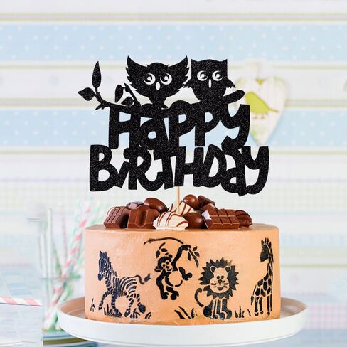 Crseniny Owl Cake Topper，Happy Birthday Sign Owl Cake Decorations，Kids Boy Girl Birthday Baby Shower 1st Bday Party Decorations Owl Animal Themed Birthday Party Supplies in Kuwait