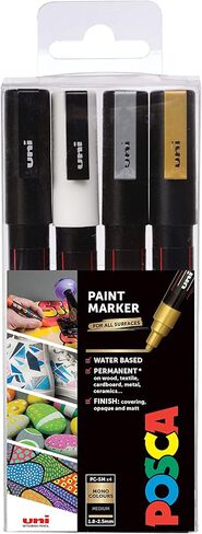 Posca PC-1M Water Based Permanent Marker Paint Pens. Extra Fine Tip for Art & Crafts. Multi Surface Use On Wood Metal Paper Canvas Cardboard Glass Fabric Ceramic Rock Stone Pebble Porcelain. Set of 8 in Saudi Arabia