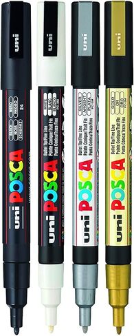 Posca PC-1M Water Based Permanent Marker Paint Pens. Extra Fine Tip for Art & Crafts. Multi Surface Use On Wood Metal Paper Canvas Cardboard Glass Fabric Ceramic Rock Stone Pebble Porcelain. Set of 8 in Saudi Arabia