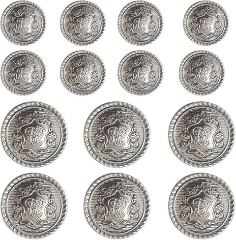 مجموعة أزرار بليزر معدنية من النحاس العتيق (البرونزي) 14 قطعة - Vine Crest - للبلازر، الدعاوى، معطف رياضي، موحد، جاكيت (فضي داكن عتيق) 15 مم 20 مم in Kuwait