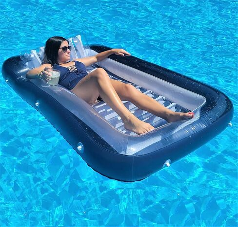 XL Floating Pool Bed, Inflatable Water Lounger Raft Float for Swimming/Tanning 70"x49" Navy Blue (Galvanox Intl.) in Saudi Arabia