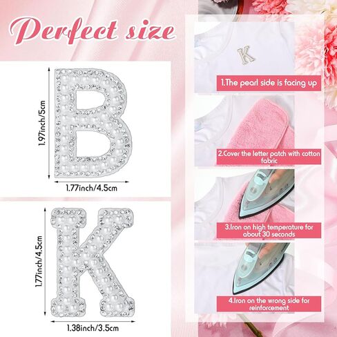 130 قطعة من رقع حجر الراين واللؤلؤ على الكي من جليتينسيل، رقع حروف لامعة مزينة باللؤلؤ مزينة بالكي على الحروف الابجدية الانجليزية من A-Z لاصلاح الحرف اليدوية in Kuwait