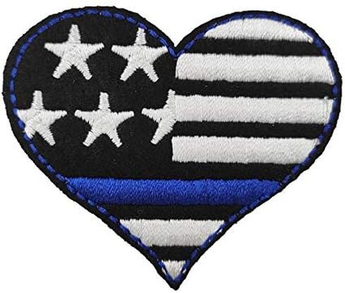 Cute-Patch Thin Blue Line US Flag Heart Embroidered Iron on Patch in Saudi Arabia