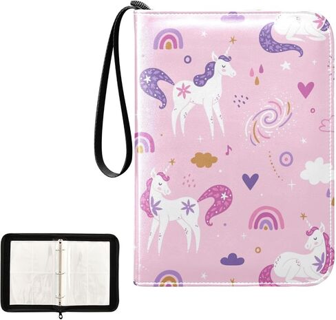 SDMKA Cute Unicorns Pink Card Binder 4-Pocket, 400 Pockets Trading Cards Holder Games Card Albums Storage Organizer Case for Football, Baseball Cards in Saudi Arabia