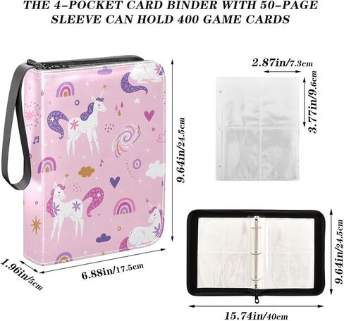SDMKA Cute Unicorns Pink Card Binder 4-Pocket, 400 Pockets Trading Cards Holder Games Card Albums Storage Organizer Case for Football, Baseball Cards in Saudi Arabia