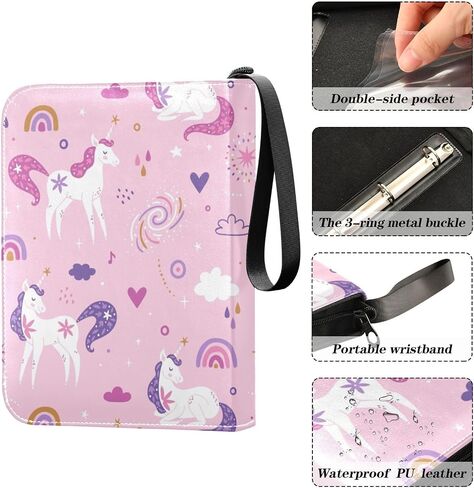 SDMKA Cute Unicorns Pink Card Binder 4-Pocket, 400 Pockets Trading Cards Holder Games Card Albums Storage Organizer Case for Football, Baseball Cards in Saudi Arabia