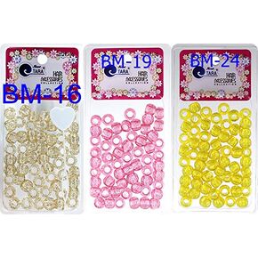 Tara Assorted Color Design 60 Pieces Plastic Beads 12 x 12 mm For Braid Hair For Girls Pack Of 3 Combo (Glitter Blue,Yellow,Red)