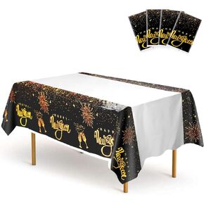 مفرش المائدة 4 قطع من Udefineit، غطاء طاولة بلاستيكي للاستعمال مرة واحدة لحفلة رأس السنة الجديدة، لوازم حفلات ولائم مستطيلة، ذهبي لامع وديكورات السنة الجديدة السعيدة in Kuwait