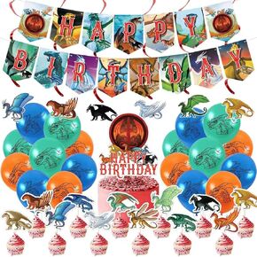 Wings of Fire Birthday Party Decoration, Dragon Birthday Party Supplies, Wings of Fire Birthday Banner, Dragon Hanging Swirls, Cake Topper,Cupcake Toppers and Latex Balloons for Birthday Party Decor in Saudi Arabia