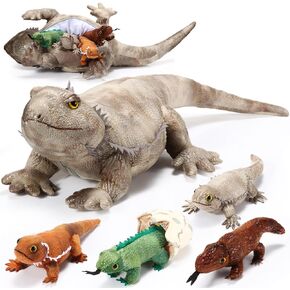 Lenwen 5 Pieces Iguana Lizard Plush Toy Set 26 Inch Iguana Stuffed Animal with 4 Plush Baby Lizards, Simulation Iguana Plush for Boy Girl Birthday Pet Party Favor