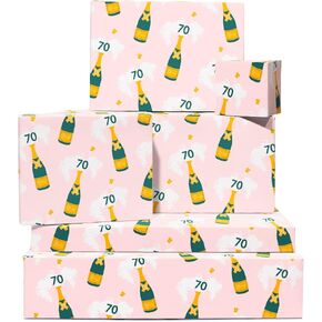 CENTRAL 23 Pink Gift Wrap - 6 Sheets of Cute Gift Wrap and Tags - 70th Birthday Gift for Women Her - Grandma Auntie Mom - Age 70 - Champagne - Comes with Fun Stickers in Saudi Arabia