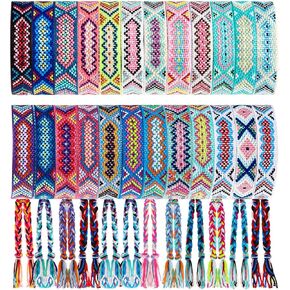 Henoyso 24 Pcs Nepal Woven Friendship Bracelets Adjustable Braided Bracelets Woven Bracelet String Friendship Bracelets with a Sliding Knot Closure for Women