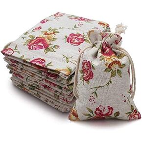 Hapdoo 24 Pack Rose Double Drawstring Burlap Bags Gift Burlap Favor Bag Reusable Linen Bags Jewelry Pouches Sacks for Wedding Party, 5.5"x 4", Presents Festivals Mothers Day Gift in Kuwait