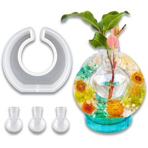 Playing Mold Ellipse Vase Holder Resin Molds Silicone for Vase, with 3 Resin Round vases, for DIY Vase Container Home Office Desktop Decoration Crafts in Kuwait