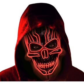 ILEBYGO LED Scary Mask Halloween Light Up Mask Purge Mask with EL Wire 3 Flashing-Modes for Halloween Festival, Party, Cos Play (Blue)
