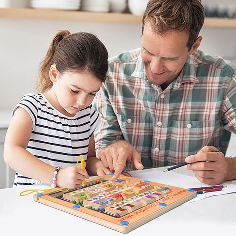 متاهة اللون والأرقام المغناطيسية من مورفيل، ألعاب مونتيسوري لعمر سنتين فما فوق، لغز لوحة أبجدية مغناطيسية خشبية، تعلم العد المهارات الحركية الدقيقة للأطفال الصغار الذين تتراوح أعمارهم بين 2 3 4 5 in Kuwait