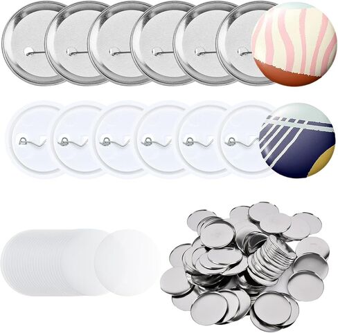 110 قطعة من لوازم صنع الأزرار الفارغة لالة صنع الازرار، اجزاء زر دبوس شارة دائرية، 58 ملم 44 ملم دبوس غطاء خلفي مع غشاء شفاف، لمستلزمات الحرف اليدوية (فضي، ابيض) in Kuwait