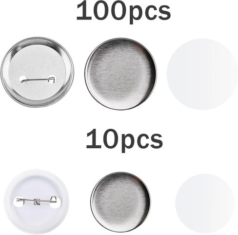 110 قطعة من لوازم صنع الأزرار الفارغة لالة صنع الازرار، اجزاء زر دبوس شارة دائرية، 58 ملم 44 ملم دبوس غطاء خلفي مع غشاء شفاف، لمستلزمات الحرف اليدوية (فضي، ابيض) in Kuwait