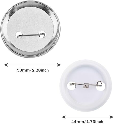 110 قطعة من لوازم صنع الأزرار الفارغة لالة صنع الازرار، اجزاء زر دبوس شارة دائرية، 58 ملم 44 ملم دبوس غطاء خلفي مع غشاء شفاف، لمستلزمات الحرف اليدوية (فضي، ابيض) in Kuwait